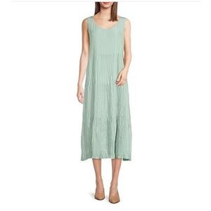 Eileen Fisher Crushed Silk Scoop Neck Sleeve less midi dress size M